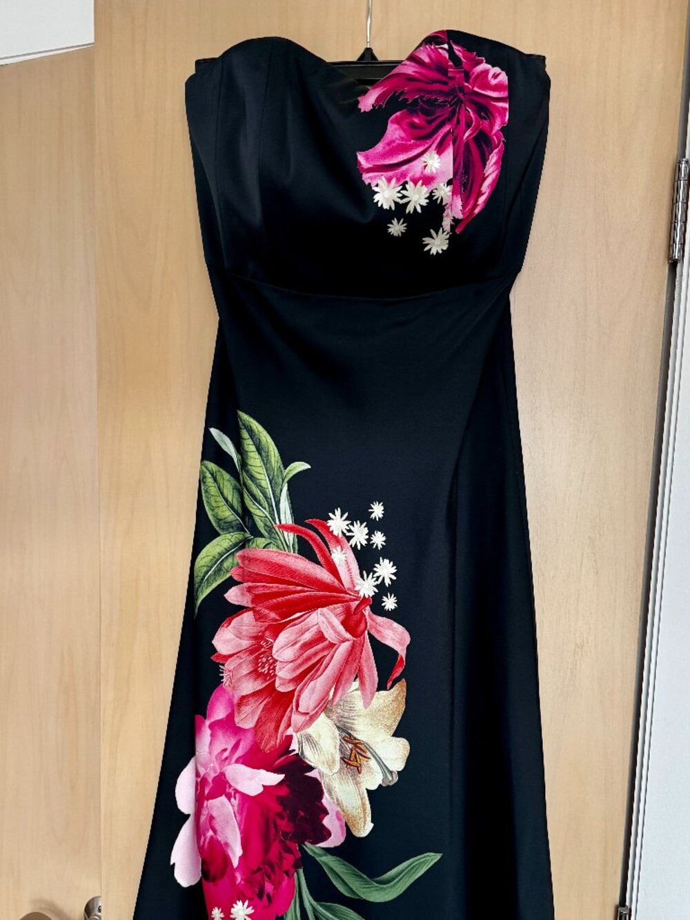 ANTHROPOLOGY/ BHLDN strapless floral black dress